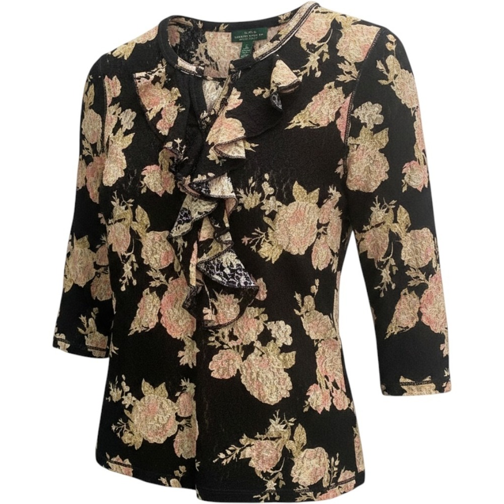 Lauren Ralph Lauren Floral Lace Ruffle Blouse Womens Large Coquette‎ Victorian